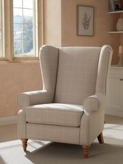 Tweedy Check Lawson Light Natural Grande Sherlock Highback Armchair - Image 1 of 10