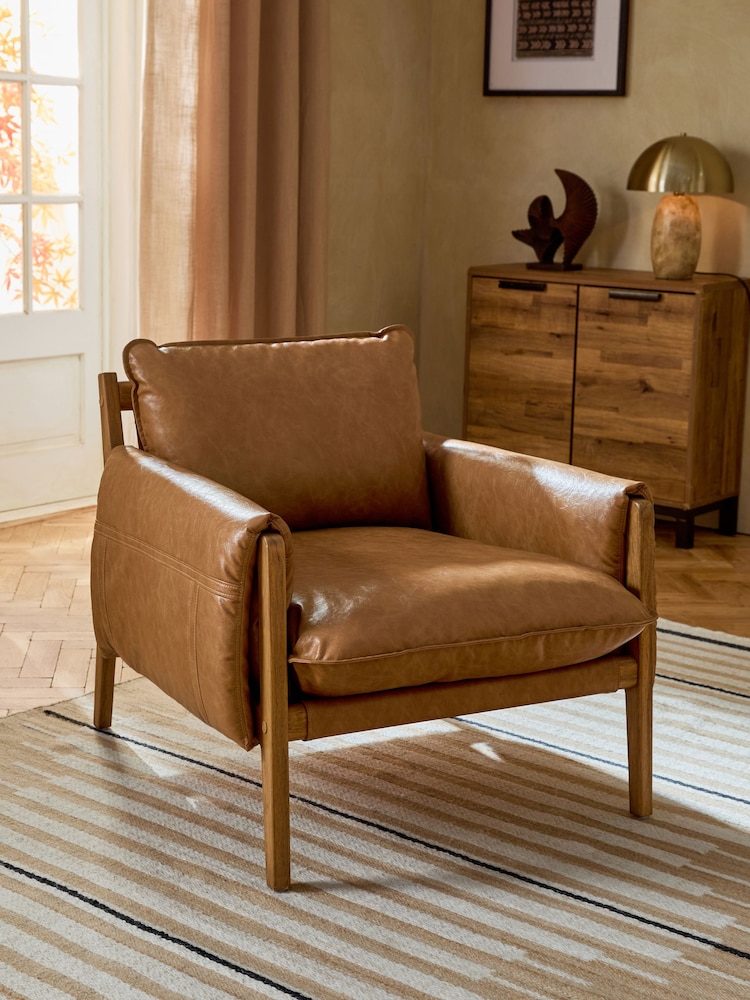 Vintaged Faux Leather Light Brown Colby Sling Accent Chair - Image 1 of 10