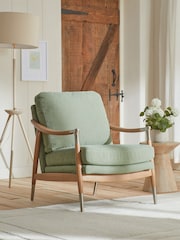 Soft Texture Sage Green Flinton Wooden Oak Effect Leg Accent Chair - Image 1 of 9
