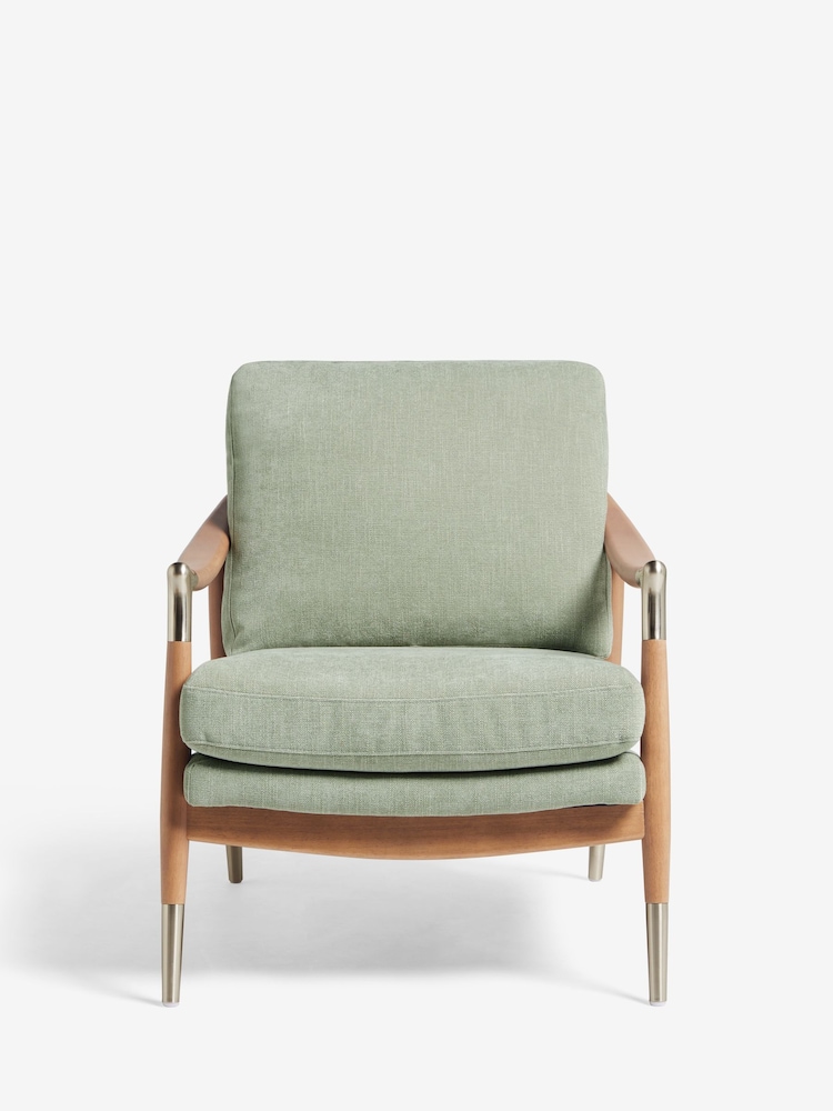 Soft Texture Sage Green Flinton Wooden Oak Effect Leg Accent Chair - Image 2 of 9