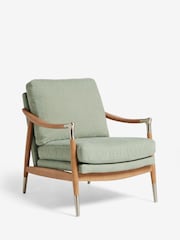 Soft Texture Sage Green Flinton Wooden Oak Effect Leg Accent Chair - Image 5 of 9