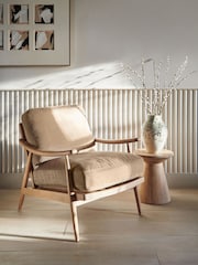 Fine Chenille Sand Natural, Light Oak Effect Frame Hampton Wooden Accent Chair - Image 1 of 11