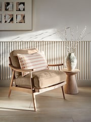 Fine Chenille Sand Natural, Light Oak Effect Frame Hampton Wooden Accent Chair - Image 2 of 11