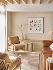 Fine Chenille Sand Natural, Light Oak Effect Frame Hampton Wooden Accent Chair - Image 3 of 11