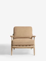 Fine Chenille Sand Natural, Light Oak Effect Frame Hampton Wooden Accent Chair - Image 5 of 11