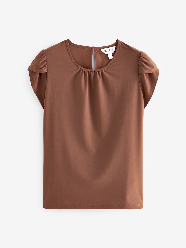 Tan Brown Petal Sleeve Blouse - Image 1 of 1