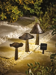 Set of 3 Black/Bronze Solar Outdoor Light Up Metal Mushrooms - Image 1 of 6