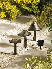 Set of 3 Black/Bronze Solar Outdoor Light Up Metal Mushrooms - Image 2 of 6