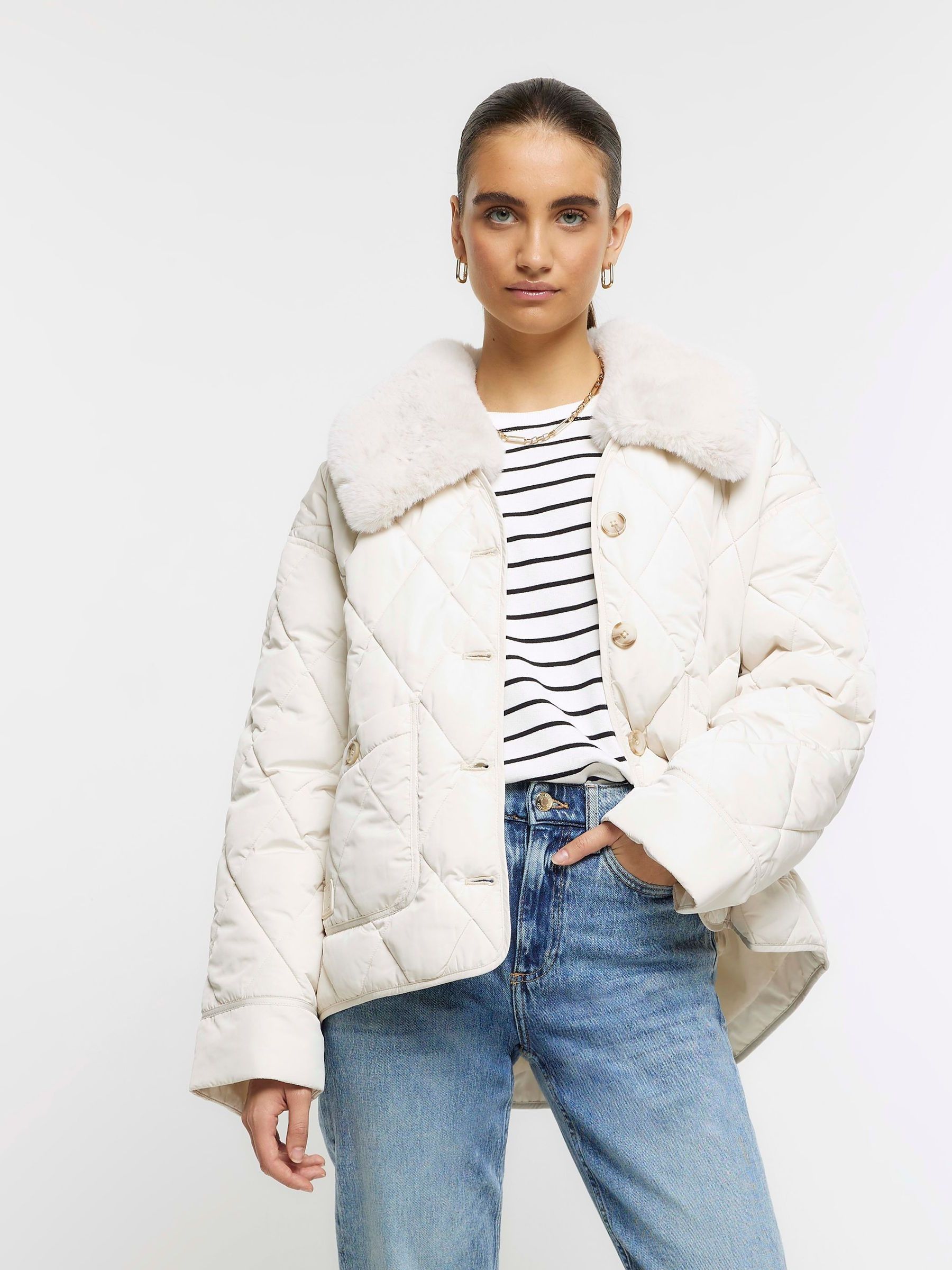 River island faux fur collar coat shop