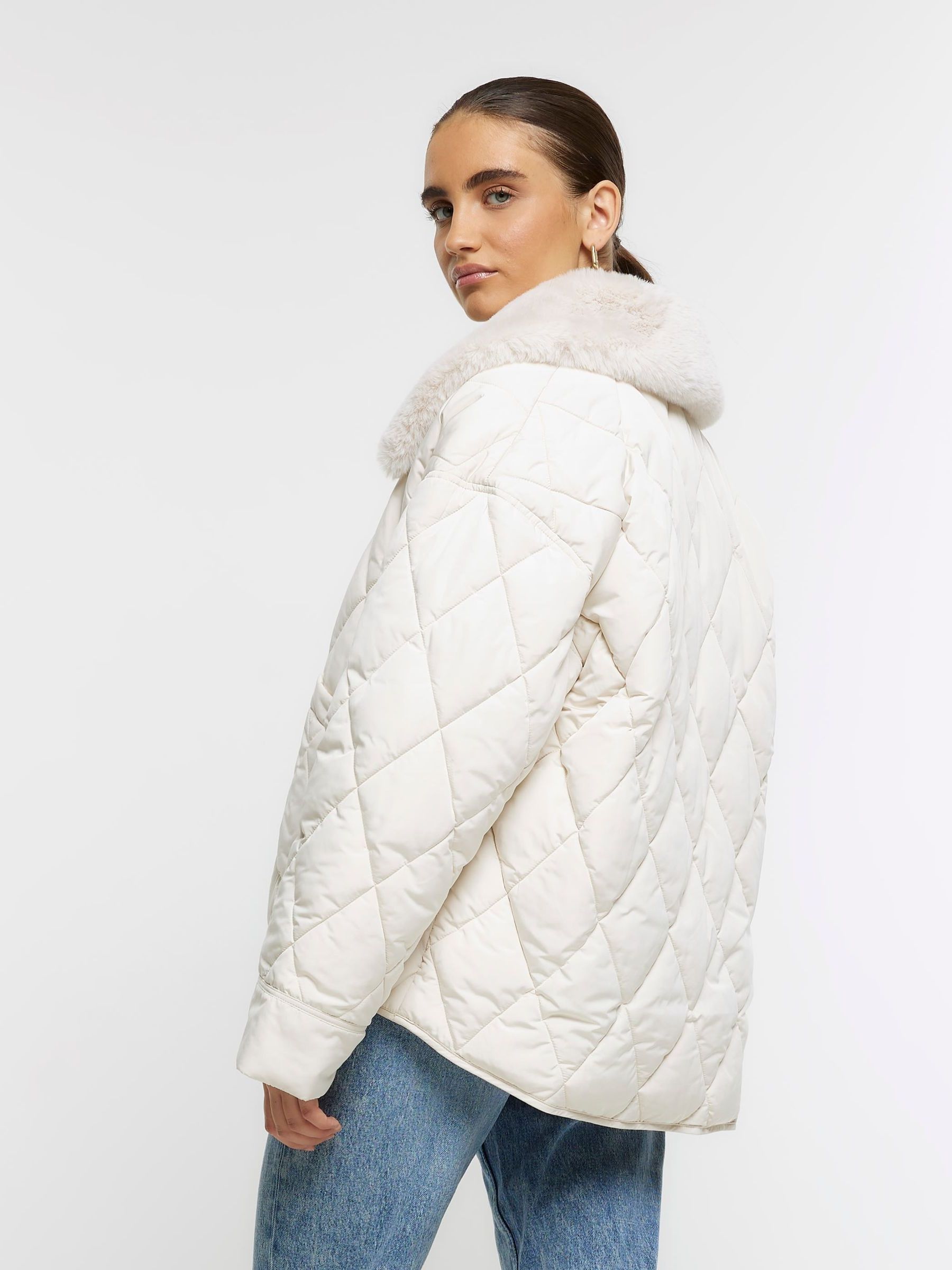 River island fur collar coat discount