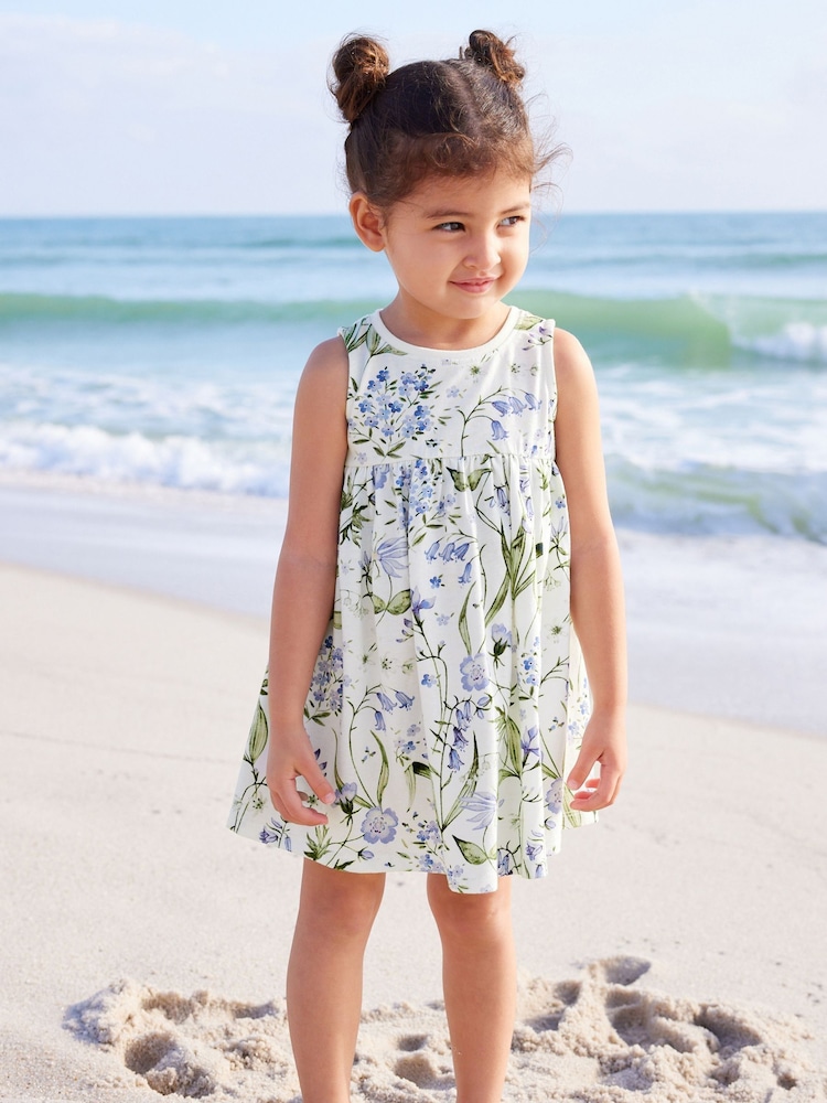 Blue Floral 100% Cotton Sleeveless Jersey Dress (3mths-7yrs) - Image 2 of 7