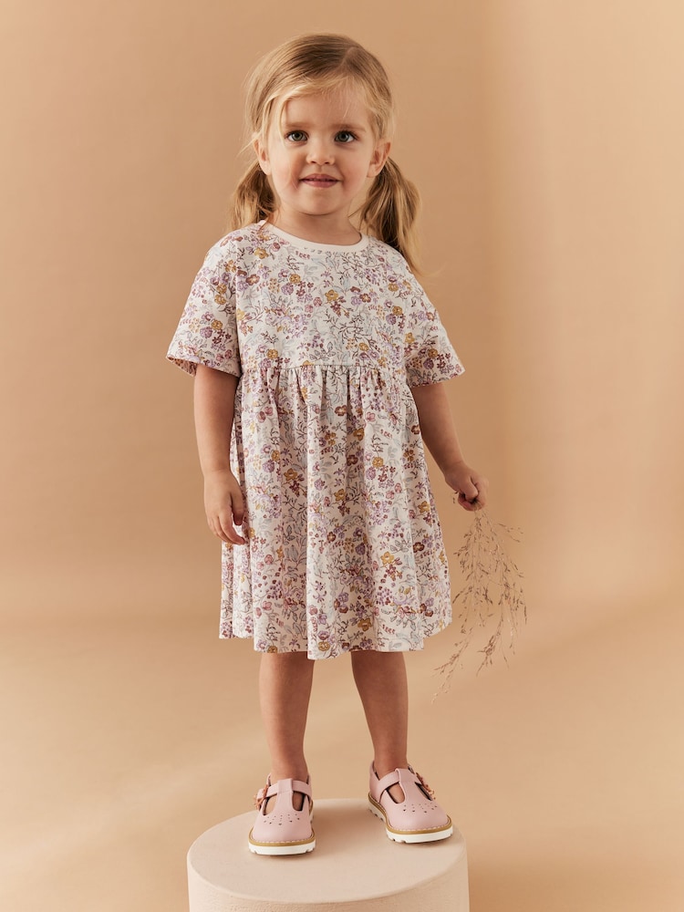 Cream Ditsy 100% Cotton Short Sleeve Jersey Dress (3mths-7yrs) - Image 2 of 8 Cream Ditsy 100% Cotton Short Sleeve Jersey Dress (3mths-7yrs) - Image 2 of 8