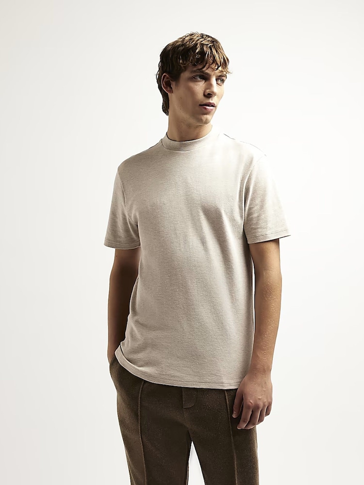 River Island Ecru Slim Fit Studio Heavyweight 100% Cotton T-Shirt - Image 1 of 5