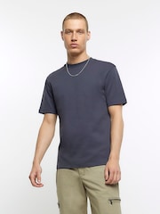 River Island Grey Slim Fit Studio Heavyweight 100% Cotton T-Shirt - Image 1 of 5
