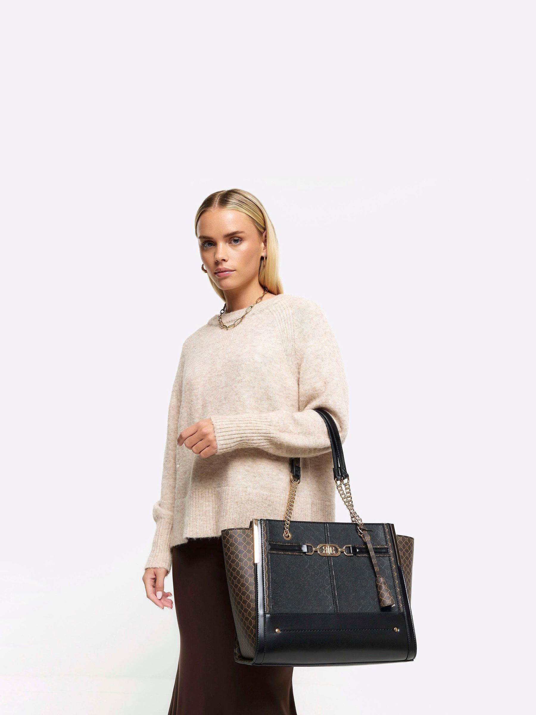 Buy River Island Black Monogram Charm Wing Tote Bag from Next France