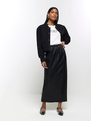 River Island Black Faux Leather Elasticated Maxi Skirt - Image 1 of 8