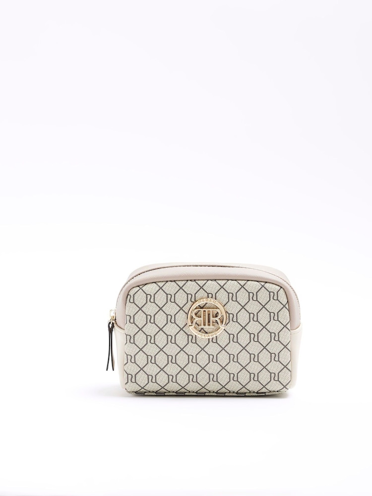 River Island Beige Monogram Make Up Bag - Image 1 of 4