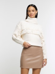 River Island Brown Faux Leather Mini Skirt - Image 1 of 12