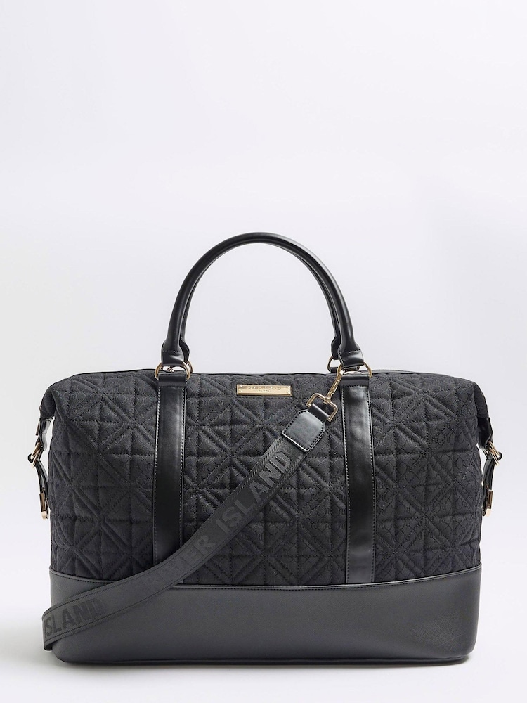 River Island Black Monogram Jacquard Holdall Bag - Image 1 of 4