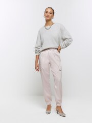 River Island Pink Satin Paperbag Trousers - Image 1 of 4