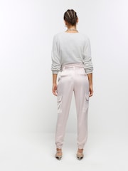 River Island Pink Satin Paperbag Trousers - Image 2 of 4
