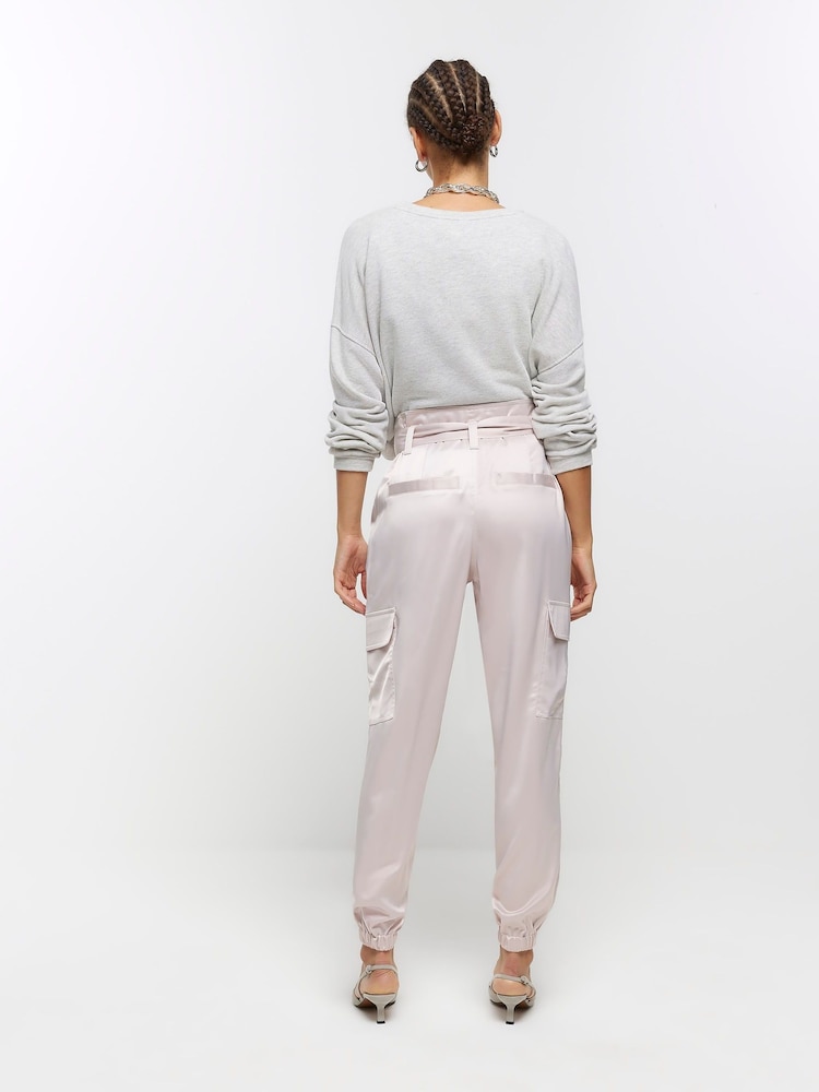 River Island Pink Satin Paperbag Trousers - Image 2 of 4