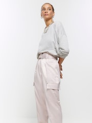 River Island Pink Satin Paperbag Trousers - Image 3 of 4