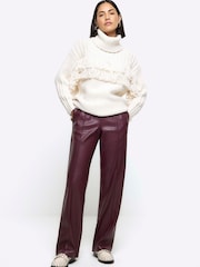 River Island Red Elasticated Waist Coated Trousers - Image 1 of 4