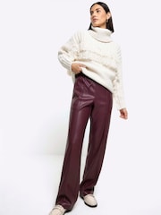 River Island Red Elasticated Waist Coated Trousers - Image 4 of 4