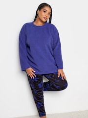 Yours Curve Purple Purple Daisy Fleece Loungewear Set - Image 1 of 5