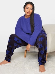 Yours Curve Purple Purple Daisy Fleece Loungewear Set - Image 3 of 5
