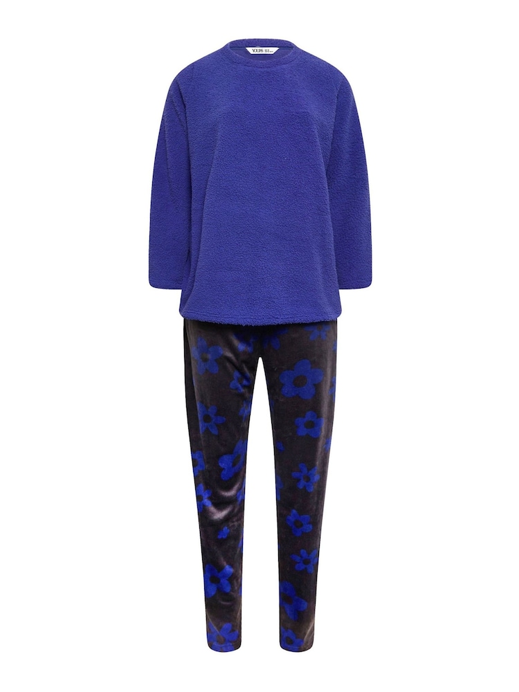 Yours Curve Purple Purple Daisy Fleece Loungewear Set - Image 5 of 5