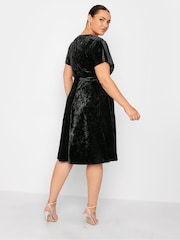 Yours Curve Black Velvet Wrap Skater Dress - Image 2 of 4