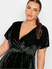 Yours Curve Black Velvet Wrap Skater Dress - Image 4 of 4