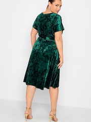 Yours Curve Green Velvet Wrap Skater Dress - Image 3 of 4