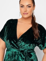 Yours Curve Green Velvet Wrap Skater Dress - Image 4 of 4