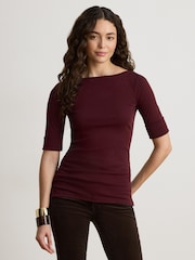 Rojo - Camiseta de algodón elástico con cuello barco Judy de Lauren Ralph Lauren - Imagen 1 de 10