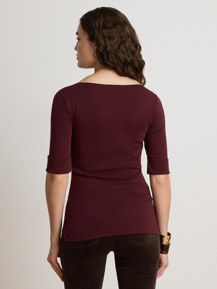 Rojo - Camiseta de algodón elástico con cuello barco Judy de Lauren Ralph Lauren - Imagen 2 de 10
