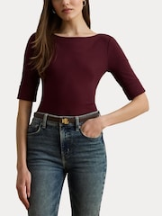 Rojo - Camiseta de algodón elástico con cuello barco Judy de Lauren Ralph Lauren - Imagen 8 de 10