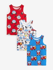 Emergency Vehicle Print 100% Cotton Printed Vests 3 Pack (1.5-8yrs) - Image 1 of 3