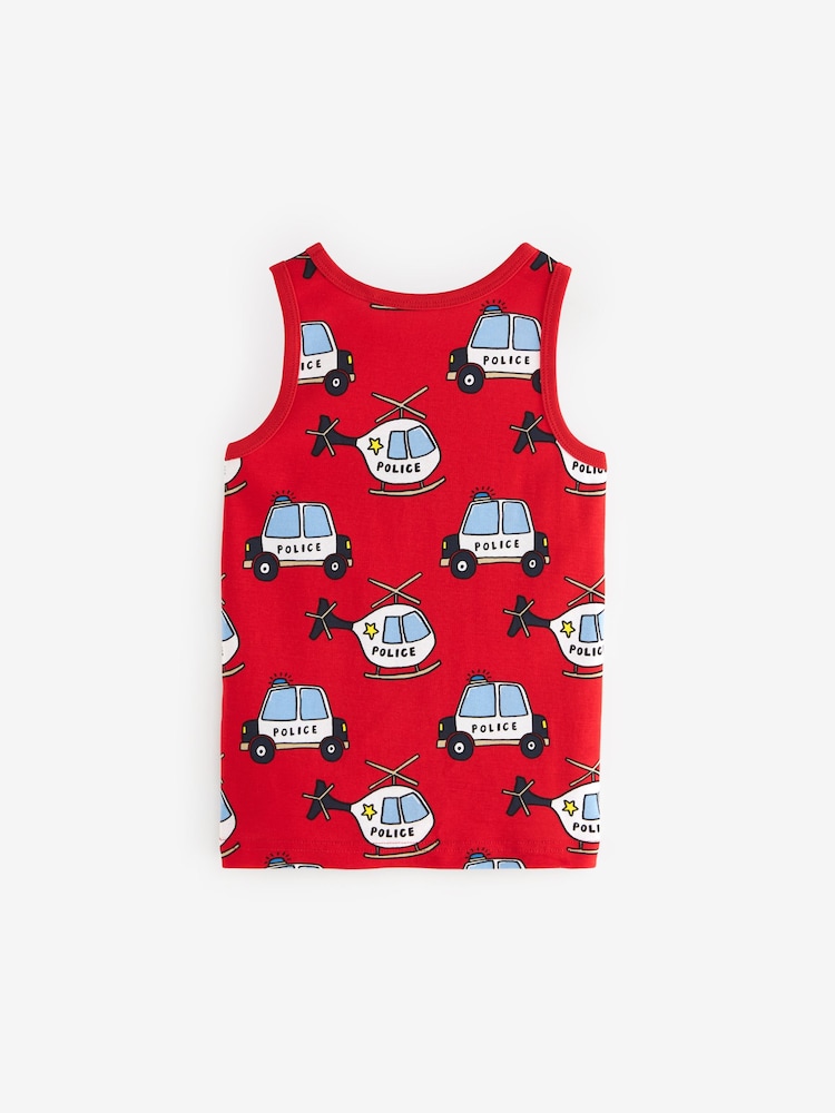Emergency Vehicle Print 100% Cotton Printed Vests 3 Pack (1.5-8yrs) - Image 2 of 3