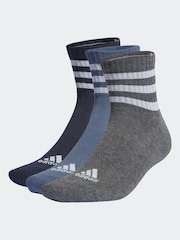 adidas Blue 3-Stripes Cushioned Sportswear Mid Cut Socks 3 Pairs - Image 1 of 4