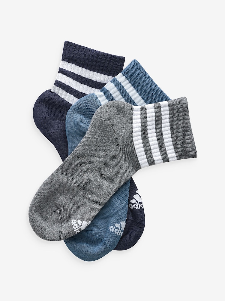 adidas Blue 3-Stripes Cushioned Sportswear Mid Cut Socks 3 Pairs - Image 2 of 4