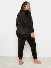 Yours Curve Black Lets Chill Out Fleece Loungewear Set - Image 2 of 4