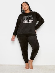 Yours Curve Black Lets Chill Out Fleece Loungewear Set - Image 3 of 4