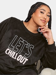 Yours Curve Black Lets Chill Out Fleece Loungewear Set - Image 4 of 4