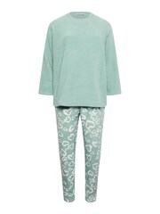 Yours Curve Green Animal Print Heart Borg Fleece Loungewear Set - Image 3 of 3