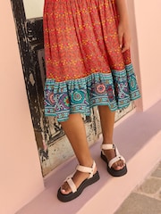Coral Pink Woodblock Bandeau Midi Summer Dress - Image 5 of 5