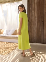 Lime Green 100% Cotton Twist Short Sleeved T-Shirt Summer Dress - Image 4 of 7