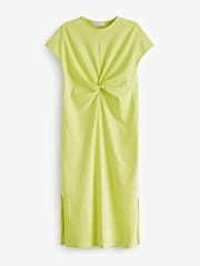Lime Green 100% Cotton Twist Short Sleeved T-Shirt Summer Dress - Image 6 of 7